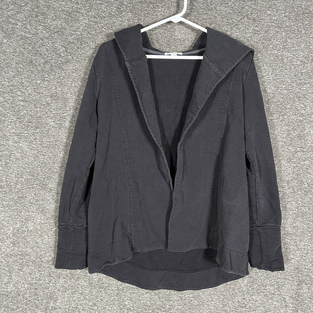 James Perse Pummice‎ Hoodie Womens 2 Black Cotton Open Front Hooded Jacket USA